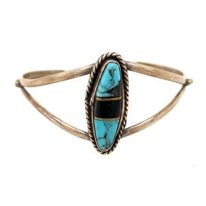 Silver Elongated Turquoise/Onyx Cuff 